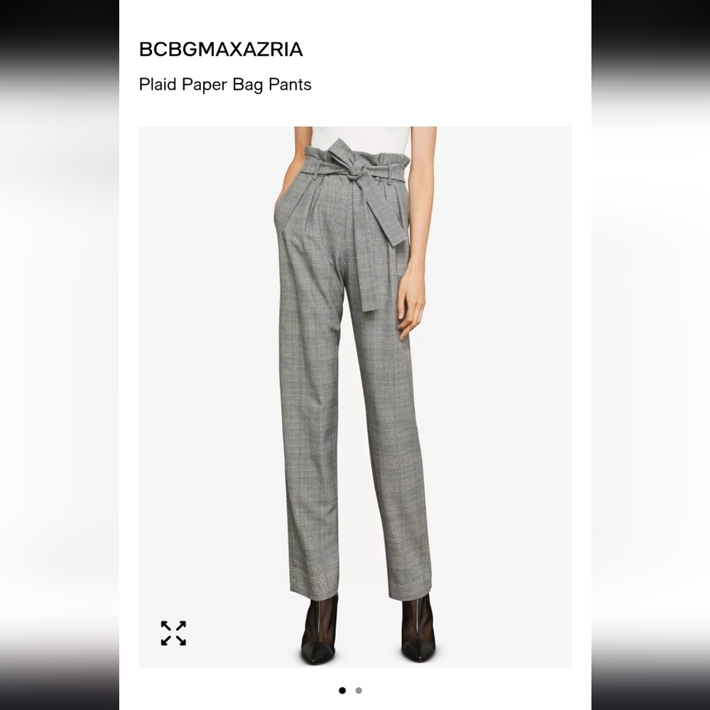 BCBG MAX AZRIA Plaid Paper Bag Waist Pants Tie Belt Small